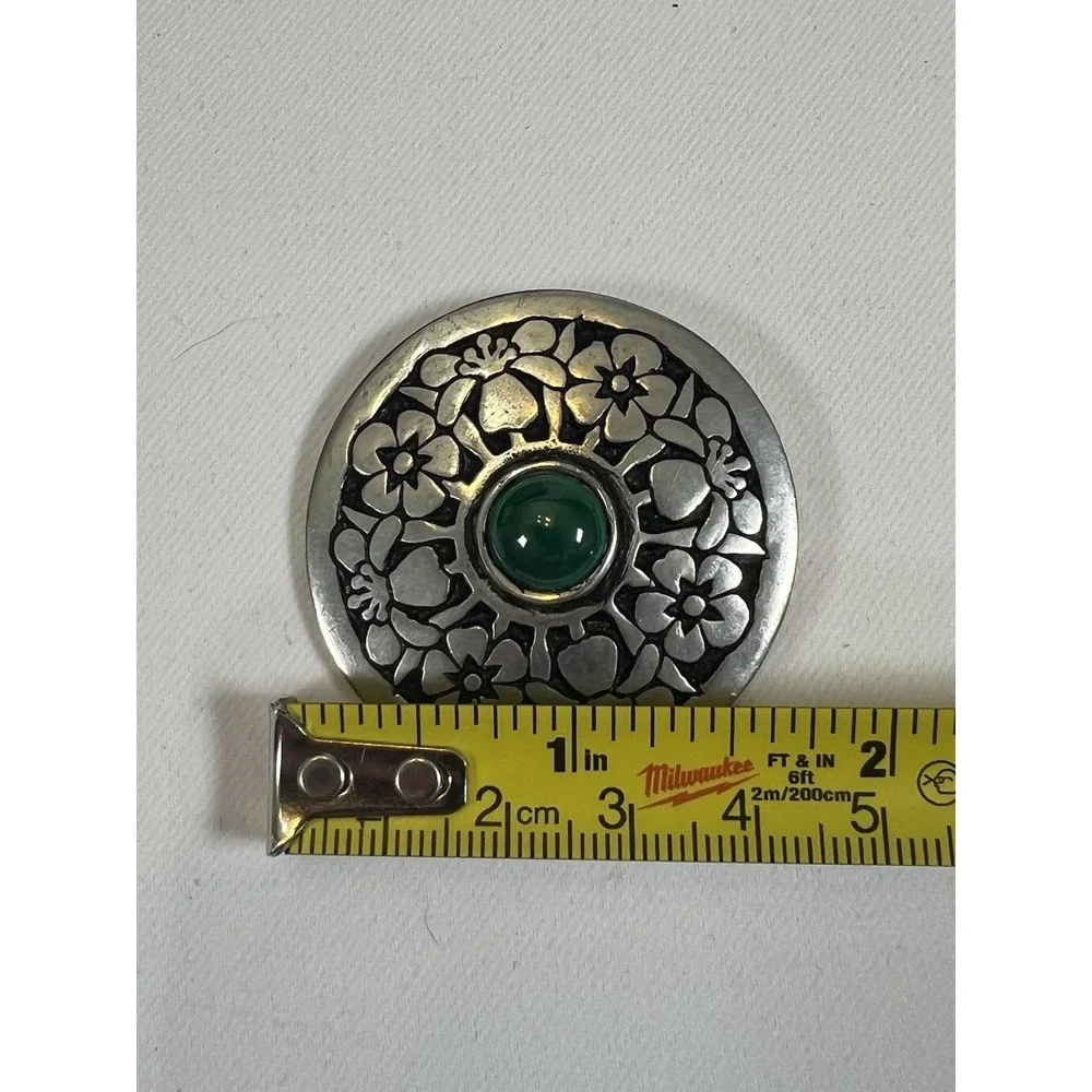 St Justin Pewter Malachite Celtic Floral Round Brooch Original Box Handmade VNG